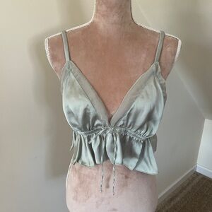 Women’s Size XL Spaghetti Strap Ruffle Bralette Light Green Crop Top Primark
